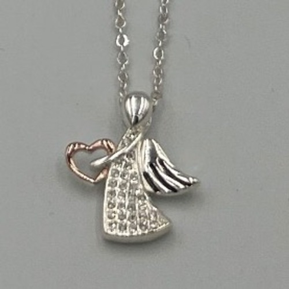 Brilliance Guardian Angel Necklace Swarovski Crystals‎ Rose Gold Heart Silver
